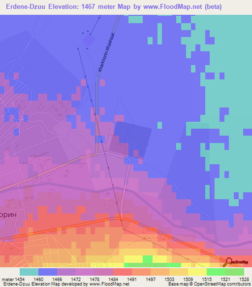 Erdene-Dzuu,Mongolia Elevation Map
