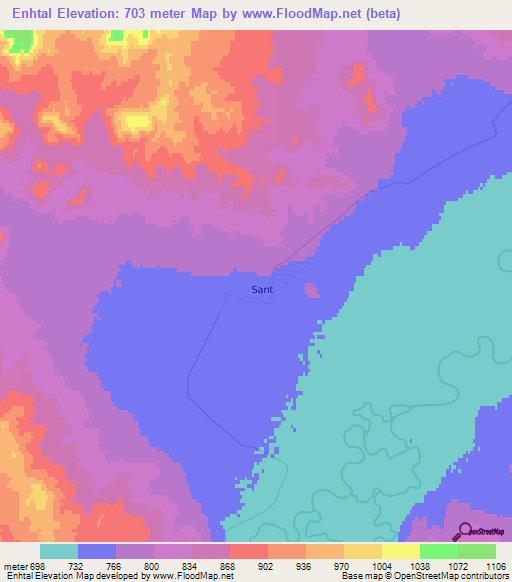Enhtal,Mongolia Elevation Map