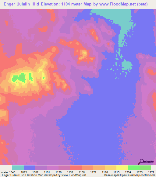 Enger Uulaiin Hiid,Mongolia Elevation Map