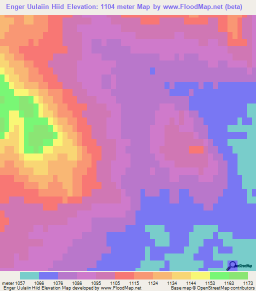 Enger Uulaiin Hiid,Mongolia Elevation Map