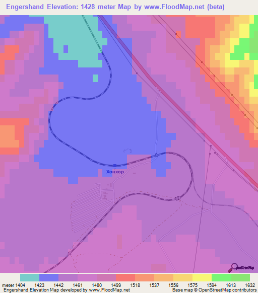 Engershand,Mongolia Elevation Map