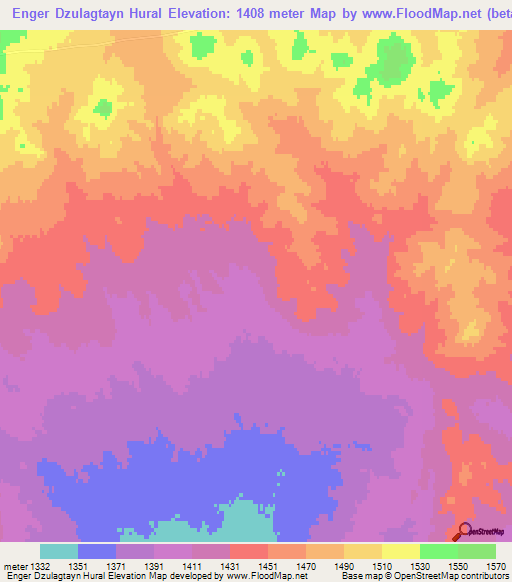 Enger Dzulagtayn Hural,Mongolia Elevation Map