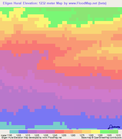 Eligen Hural,Mongolia Elevation Map