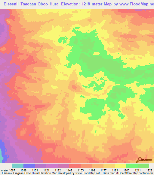 Elesenii Tsagaan Oboo Hural,Mongolia Elevation Map