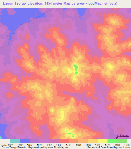 Dzuun Tsorgo,Mongolia Elevation Map