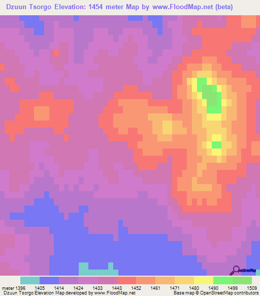 Dzuun Tsorgo,Mongolia Elevation Map