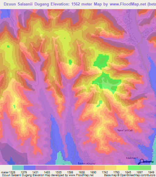 Dzuun Salaanii Dugang,Mongolia Elevation Map