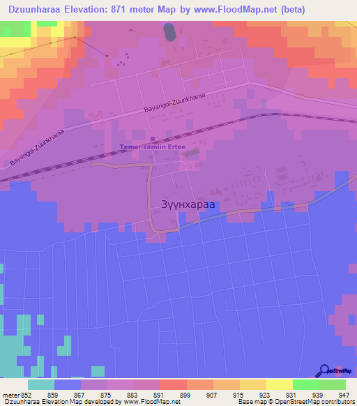 Dzuunharaa,Mongolia Elevation Map
