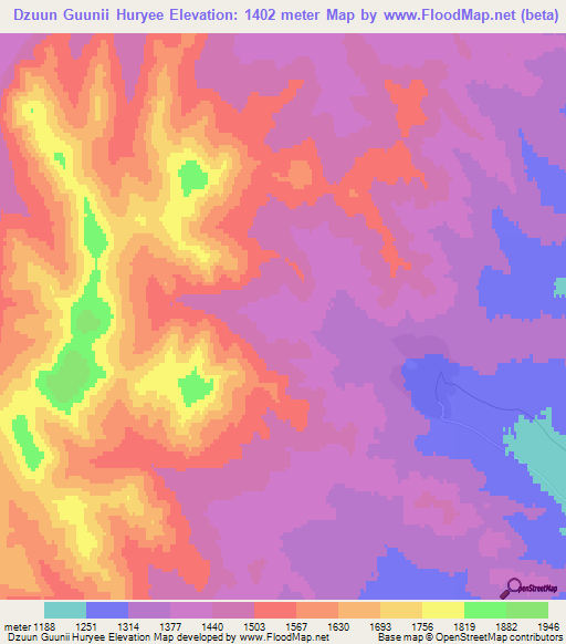 Dzuun Guunii Huryee,Mongolia Elevation Map