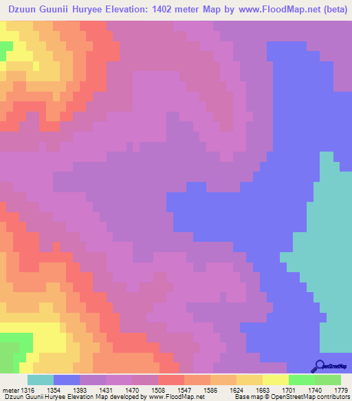 Dzuun Guunii Huryee,Mongolia Elevation Map