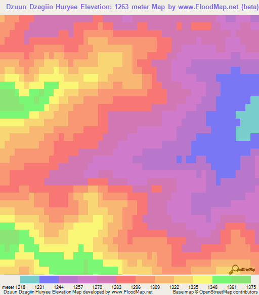 Dzuun Dzagiin Huryee,Mongolia Elevation Map