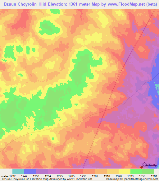 Dzuun Choyroiin Hiid,Mongolia Elevation Map