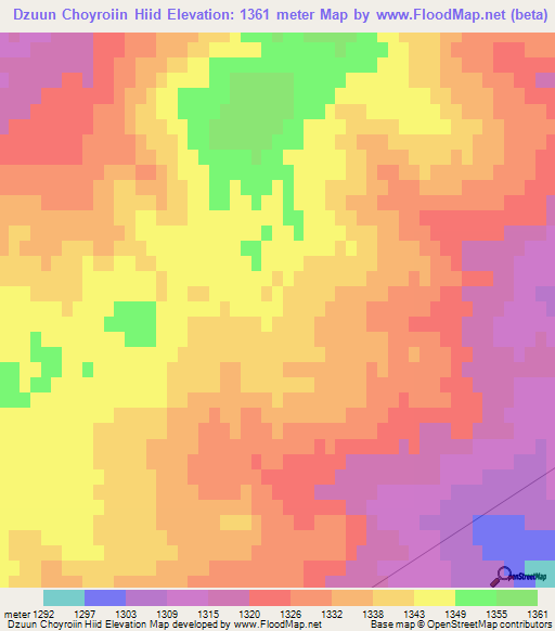 Dzuun Choyroiin Hiid,Mongolia Elevation Map