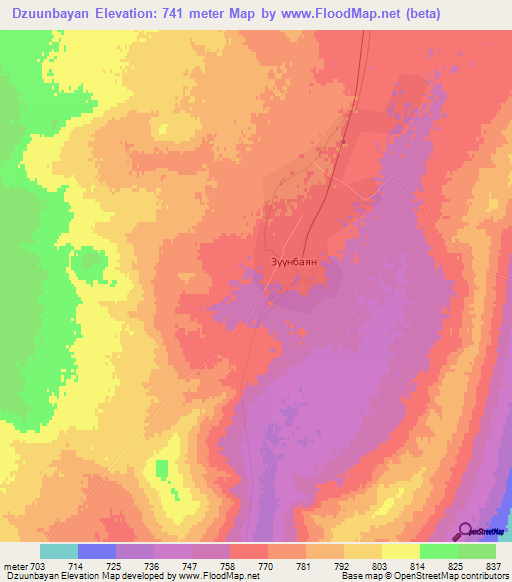 Dzuunbayan,Mongolia Elevation Map