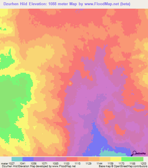 Dzurhen Hiid,Mongolia Elevation Map