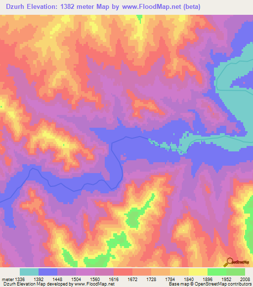 Dzurh,Mongolia Elevation Map