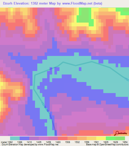 Dzurh,Mongolia Elevation Map