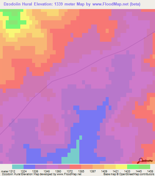Dzodoiin Hural,Mongolia Elevation Map