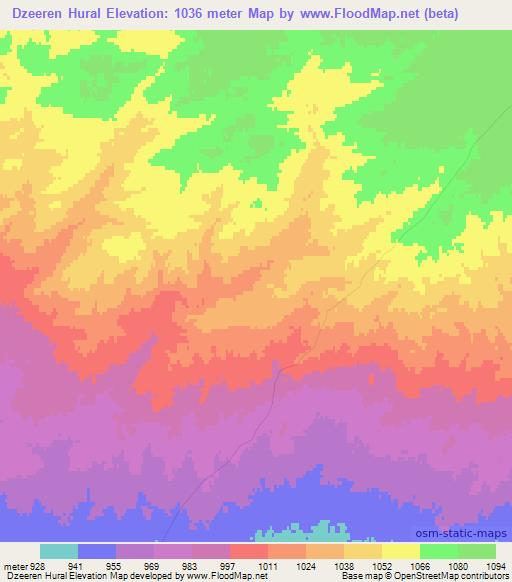 Dzeeren Hural,Mongolia Elevation Map