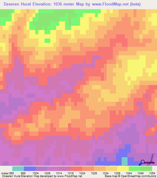 Dzeeren Hural,Mongolia Elevation Map