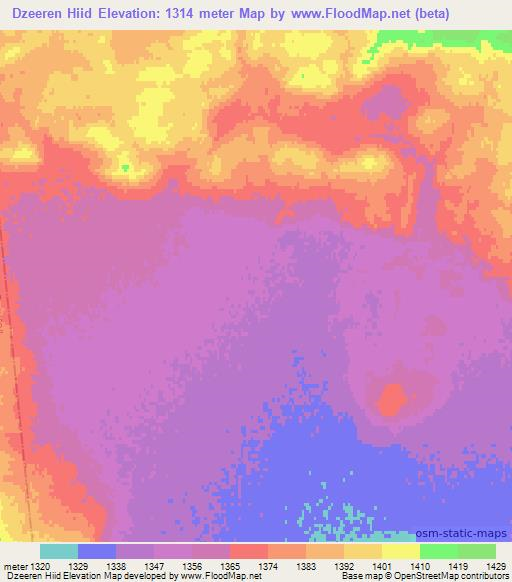 Dzeeren Hiid,Mongolia Elevation Map