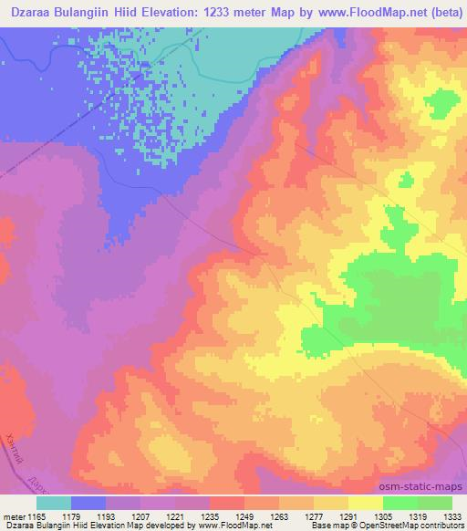 Dzaraa Bulangiin Hiid,Mongolia Elevation Map