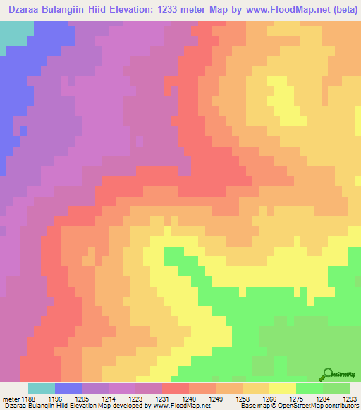 Dzaraa Bulangiin Hiid,Mongolia Elevation Map