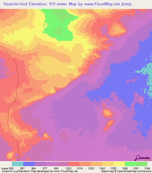 Dzamiin-Uud,Mongolia Elevation Map