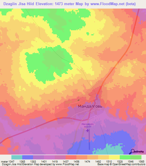 Dzagiin Jisa Hiid,Mongolia Elevation Map