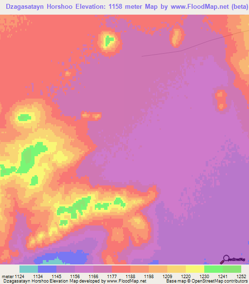 Dzagasatayn Horshoo,Mongolia Elevation Map