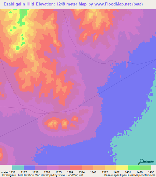 Dzabilgaiin Hiid,Mongolia Elevation Map