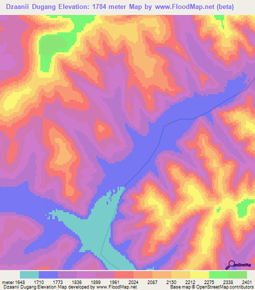 Dzaanii Dugang,Mongolia Elevation Map