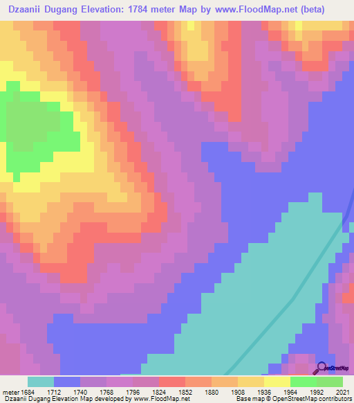 Dzaanii Dugang,Mongolia Elevation Map