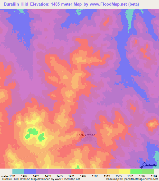 Duraliin Hiid,Mongolia Elevation Map