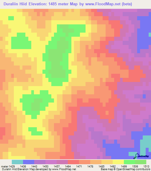 Duraliin Hiid,Mongolia Elevation Map