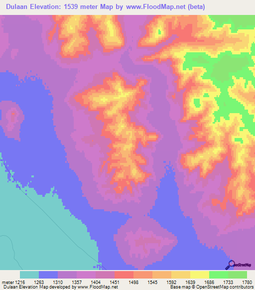 Dulaan,Mongolia Elevation Map