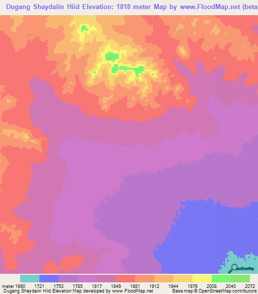Dugang Shaydaiin Hiid,Mongolia Elevation Map