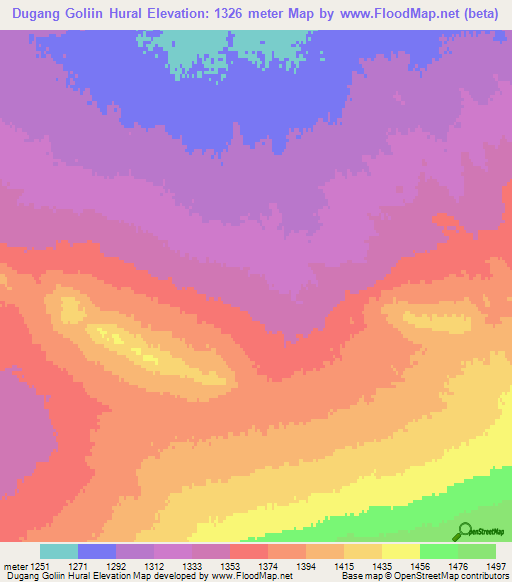 Dugang Goliin Hural,Mongolia Elevation Map