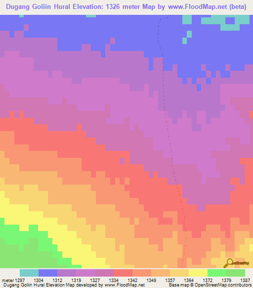 Dugang Goliin Hural,Mongolia Elevation Map