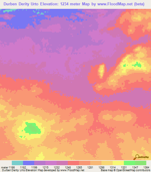 Durben Derity Urto,Mongolia Elevation Map
