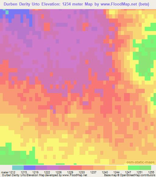 Durben Derity Urto,Mongolia Elevation Map