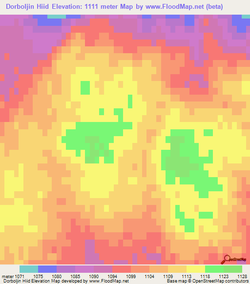 Dorboljin Hiid,Mongolia Elevation Map