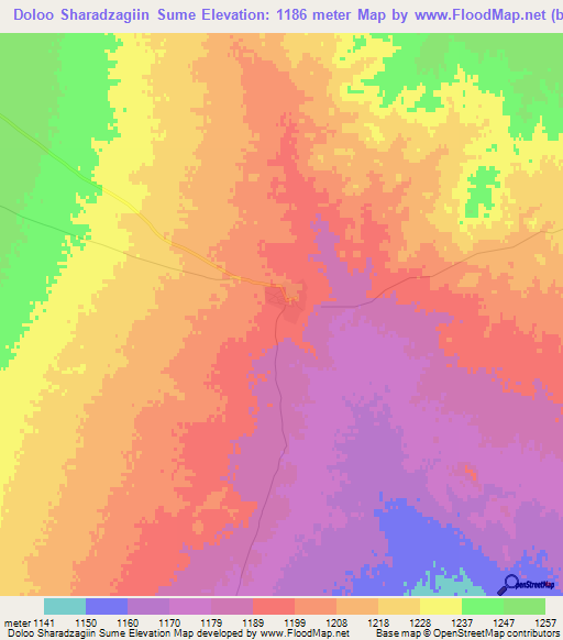 Doloo Sharadzagiin Sume,Mongolia Elevation Map