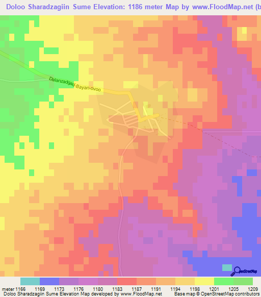 Doloo Sharadzagiin Sume,Mongolia Elevation Map