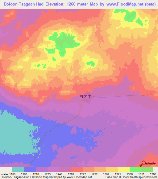 Doloon-Tsagaan-Had,Mongolia Elevation Map