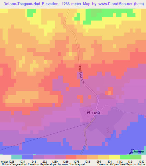 Doloon-Tsagaan-Had,Mongolia Elevation Map