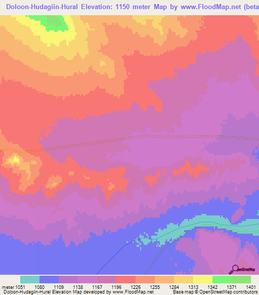 Doloon-Hudagiin-Hural,Mongolia Elevation Map