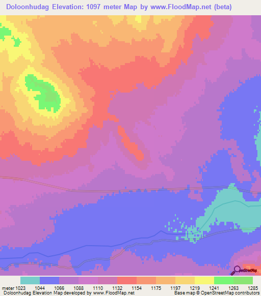 Doloonhudag,Mongolia Elevation Map