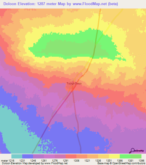 Doloon,Mongolia Elevation Map