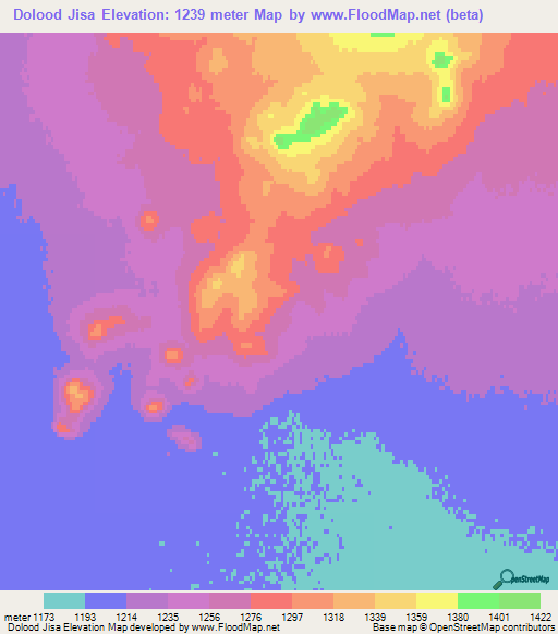Dolood Jisa,Mongolia Elevation Map